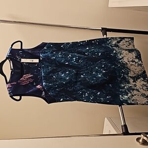 Tahari Petite Sleeveless Demitra Dress. Size 14P. Color is Zenith Blue. Lined.